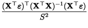 $\displaystyle \frac{({\mathbf{X}}^\top{\boldsymbol{\varepsilon }})^\top({\mathbf{X}}^\top{\mathbf{X}})^{-1}({\mathbf{X}}^\top{\boldsymbol{\varepsilon }})
}{S^2}$