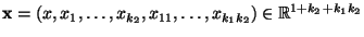 $ {\mathbf{x}}=(x,x_1,\ldots,x_{k_2},x_{11},\ldots,x_{k_1k_2})\in\mathbb{R}^{1+k_2+k_1k_2}$