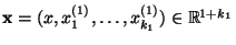 $ {\mathbf{x}}=(x,x^{(1)}_1,\ldots,x^{(1)}_{k_1})\in\mathbb{R}^{1+k_1}$