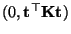 $ (0,{\mathbf{t}}^\top{\mathbf{K}}{\mathbf{t}})$