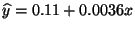 $ \widehat
y=0.11+0.0036 x$
