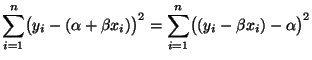 $\displaystyle \sum\limits_{i=1}^n\bigl(y_i-(\alpha+\beta x_i)\bigr)^2=
\sum\limits_{i=1}^n\bigl((y_i-\beta x_i)-\alpha\bigr)^2
$