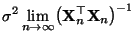 $\displaystyle \sigma^2\lim\limits_{n\to\infty}\bigl({\mathbf{X}}_n^\top{\mathbf{X}}_n\bigr)^{-1}$