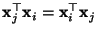 $ {\mathbf{x}}_j^\top{\mathbf{x}}_i={\mathbf{x}}_i^\top{\mathbf{x}}_j$