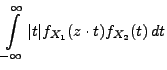 $\displaystyle \int\limits ^{\infty }_{-\infty }\vert t\vert
f_{X_1}(z\cdot t)f_{X_2}(t)\, dt$