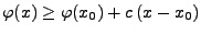 $\displaystyle \varphi(x)\ge \varphi(x_0)+ c\,(x-x_0)$