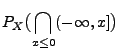 $\displaystyle P_X\bigl(\bigcap\limits_{x\le 0}(-\infty,x]\bigr)$