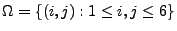 $ \Omega =\{(i,j):1\leq i,j\leq 6\}$
