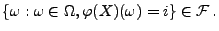 $\displaystyle \{\omega:\omega\in\Omega,\varphi(X)(\omega)=i\}\in\mathcal{F}\,.$