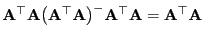 $ {\mathbf{A}}^\top{\mathbf{A}}
\bigl({\mathbf{A}}^\top{\mathbf{A}}\bigr)^-{\mathbf{A}}^\top{\mathbf{A}}={\mathbf{A}}^\top{\mathbf{A}}$