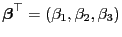 $ {\boldsymbol{\beta}}^\top=(\beta_1,\beta_2,\beta_3)$
