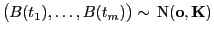 $ \bigl(B(t_1),\ldots,B(t_m)\bigr)\sim {\rm N}({\bf o},{\mathbf{K}})$