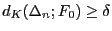 $ d_K(\Delta_n;F_0) \ge \delta$