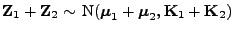 $ {\mathbf{Z}}_1+{\mathbf{Z}}_2\sim {\rm N}({\boldsymbol{\mu}}_1+{\boldsymbol{\mu}}_2,{\mathbf{K}}_1+{\mathbf{K}}_2)$