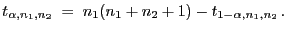 $\displaystyle t_{\alpha,n_1,n_2}\;=\;n_1(n_1+n_2+1)-t_{1-\alpha,n_1,n_2} .
$