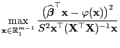 $\displaystyle \max\limits_{{\mathbf{x}}\in\mathbb{R}_1^{m-1}}
\frac{\bigl(\wide...
...bigr)^2}{S^2{\mathbf{x}}^\top
({\mathbf{X}}^\top{\mathbf{X}})^{-1}{\mathbf{x}}}$